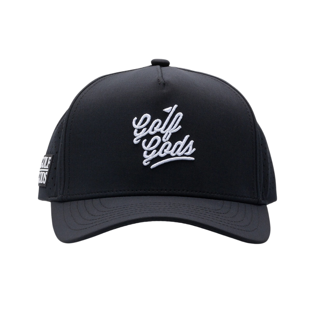 GOLF GODS - GOLF GODS Tour Pro Golf Gods Script Hat in Black with Curved Brim - The Agora Bangkok